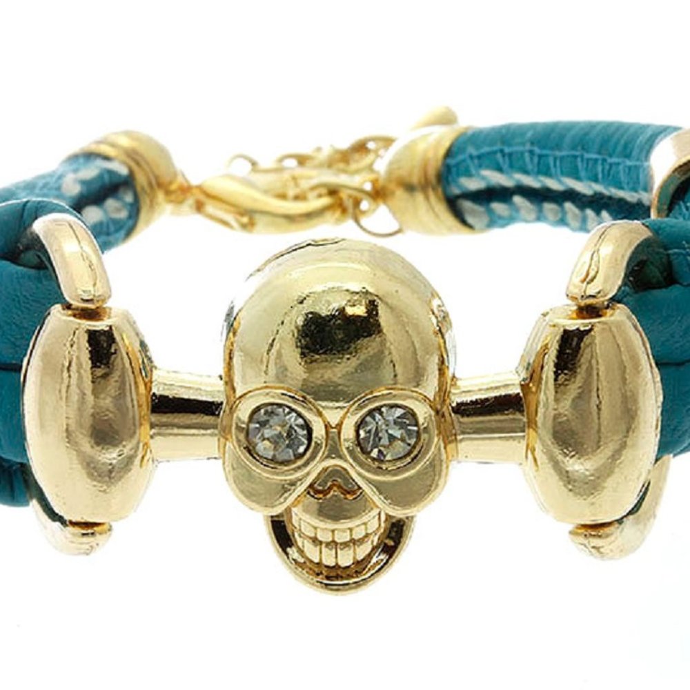 Turquoise skull link bracelet